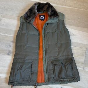 Avalanche Army Green and Orange Outdoor Feather Down Filled Vest
